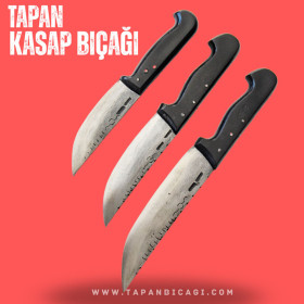 Tapan Kasap Bıçağı Seti 3 lü Dövme Çelik Siyah
