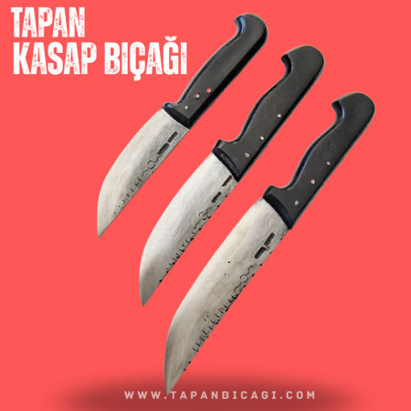 Tapan Kasap Bıçağı Seti 3 lü Dövme Çelik Siyah
